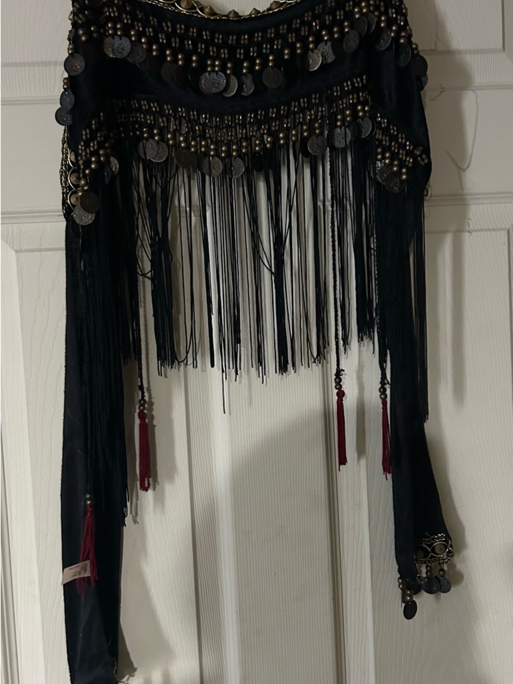 Fringed Coin Accent Waist Belt - Black